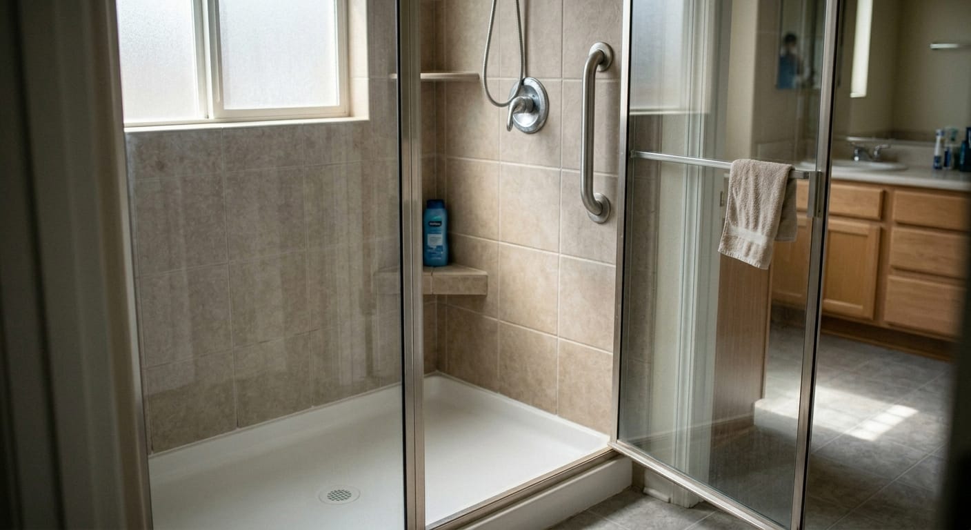 Shower space highlighting need for support and balance during bathing in older adults