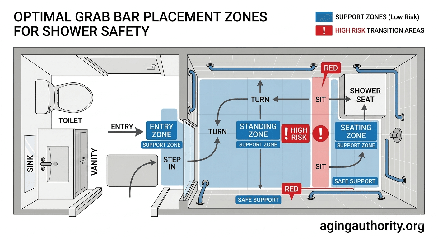 illustration of possible shower support zones for discussion