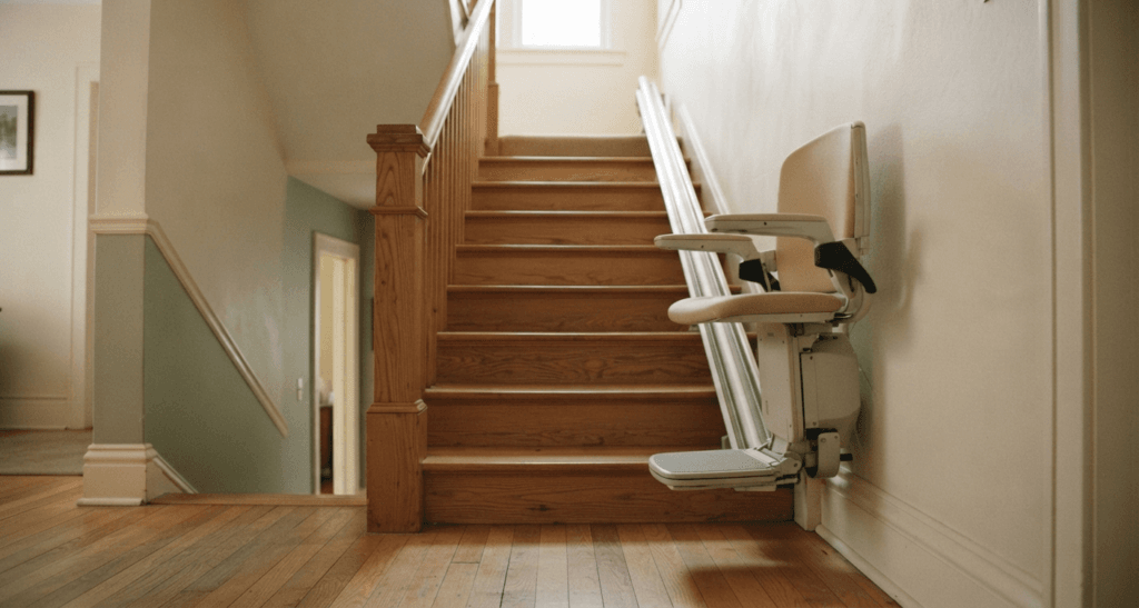 Stairlift Installed on a Narrow Wooden Staircase
