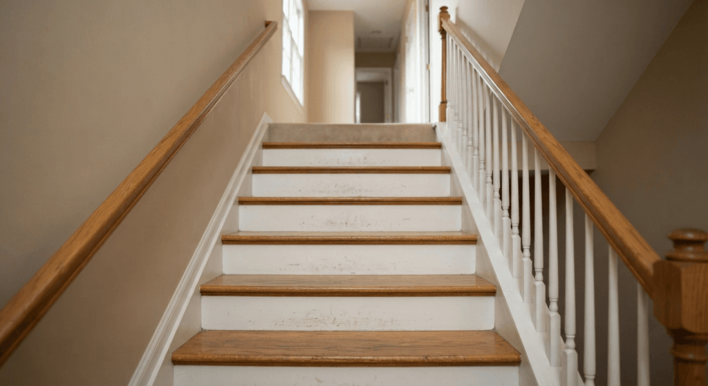 Typical wooden staircase in an American middle-class home used for an aging-in-place stair safety assessment